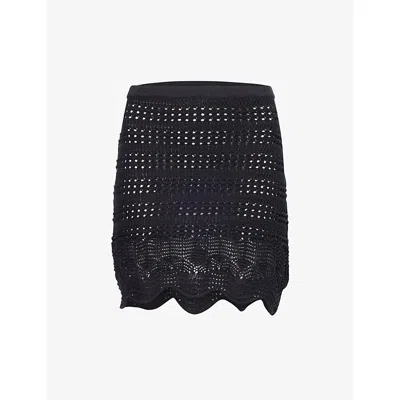 Away That Day Womens  Giglio Crochet Cotton Knitted Mini Skirt In Black