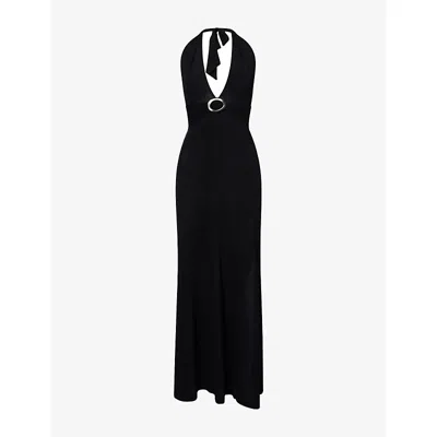 Away That Day Womens Black Mozambique Halterneck Knit Maxi Dress