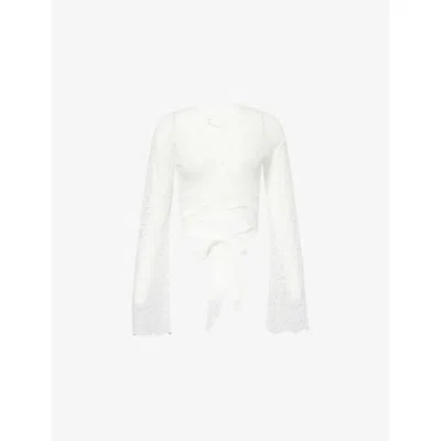 Away That Day Womens Palm Island Cropped Stretch-lace Top Bridal White Xs