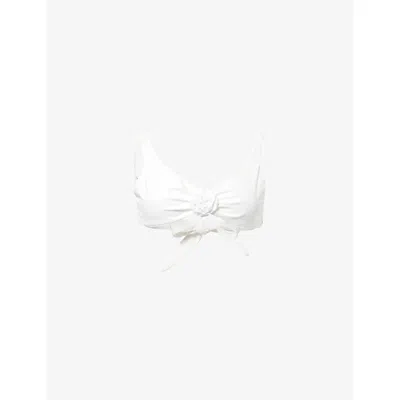 Away That Day Womens Sardinia Floral-applique Stretch-woven Bikini Top Bridal White