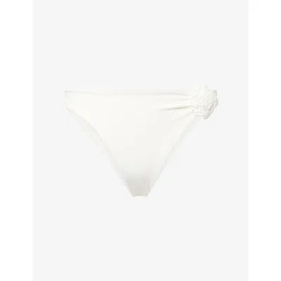 Away That Day Womens Bridal White Sardinia Rosette-embroidered Bikini Bottoms