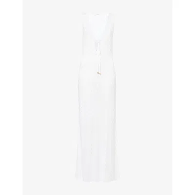 Away That Day Womens Bridal White Seychelles Reversible Crochet Maxi Dress