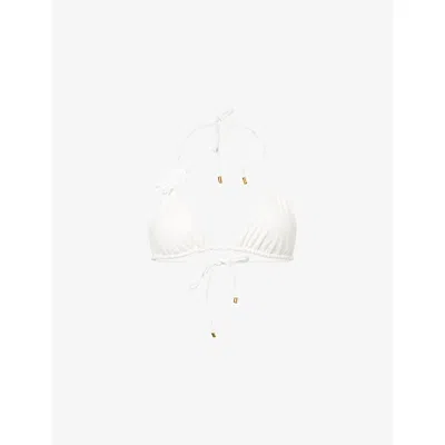 Away That Day Womens St Vincent Floral-applique Stretch-woven Bikini Top Bridal White