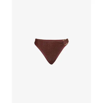 Away That Day Womens Acapulco High-cut Bikini Bottoms Copper Shimmer Lurex