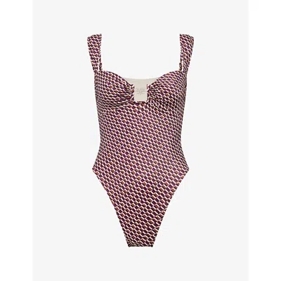 Away That Day Womens Geo Print Cannes High-leg One-piece Swimsuit In Multi