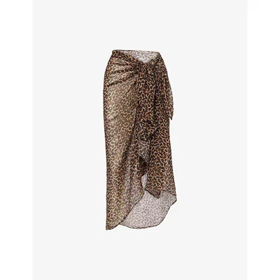 Away That Day Womens Leopard Print Santorini Printed Woven Sarong In Animal Print