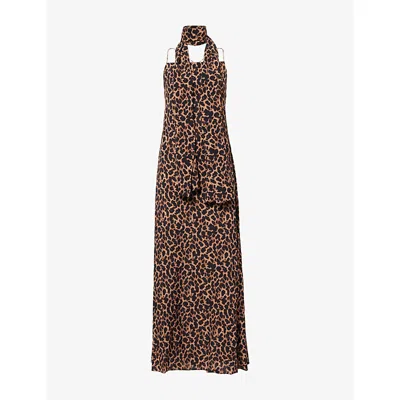 Away That Day Womens Leopard Print St Tropez Leopard-print Woven Maxi Dress In Animal Print