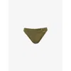 Away That Day Womens  Acapulco Ring-hardware High-cut Bikini Bottoms In Olive Green Shine