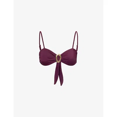 Away That Day Womens Plum Cabo Verde Plaque-embellished Bikini Top