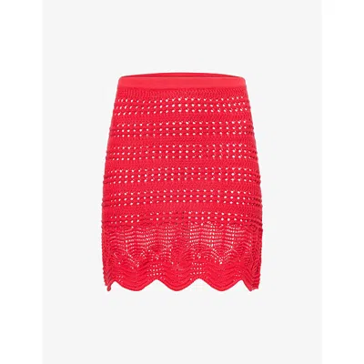 Away That Day Womens  Giglio Crochet Cotton Knitted Mini Skirt In Red