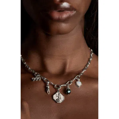 Awe Inspired 5 Charm Collector Collar Necklace In Metallic Silver