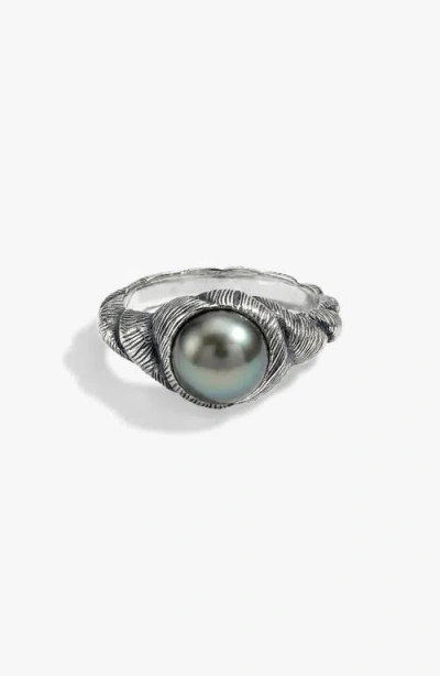 Awe Inspired Adorned Sterling Silver Pearl Ring In Metallic Silver