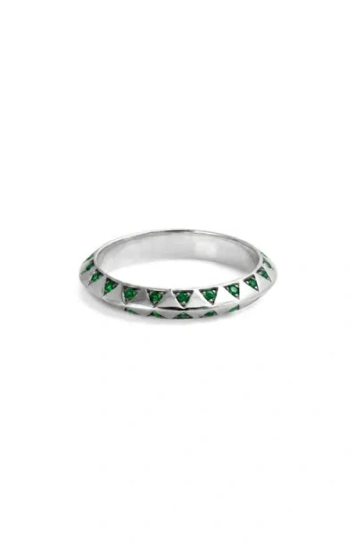 Awe Inspired Aura Lab Grown Blue Sapphire Ring In Metallic Silver/green