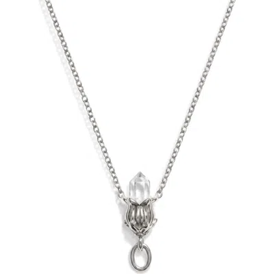 Awe Inspired Belladonna Crystal Pendant Necklace In Metallic Silver