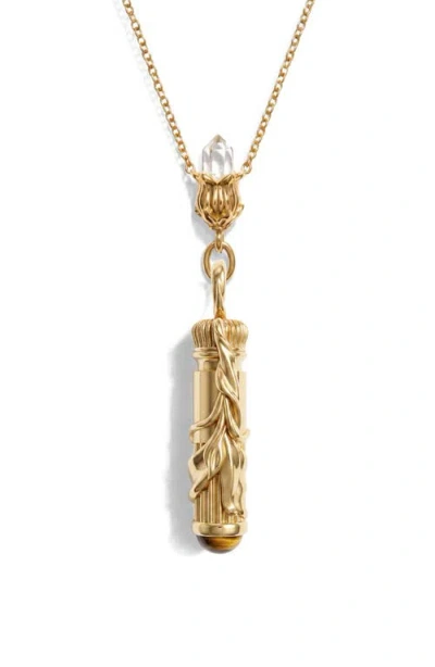 Awe Inspired Belladonna Potion Crystal Pendant Necklace In Metallic Gold