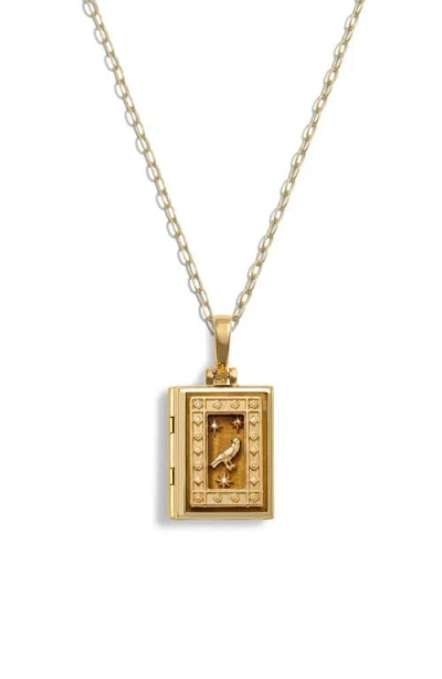 Awe Inspired Book Of Raven Locket Necklace In Metallic Gold