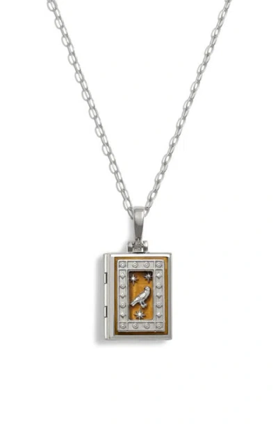 Awe Inspired Book Of Raven Locket Necklace In Metallic Silver
