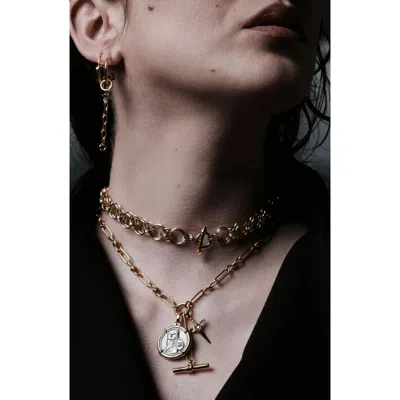 Awe Inspired Chain Mail Toggle Charm Collar Necklace In Gold