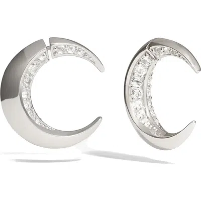 Awe Inspired Crescent Moon Bypass Hoop Earrings In Silver