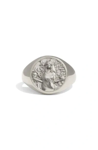 Awe Inspired Goddess Signet Ring In Silver