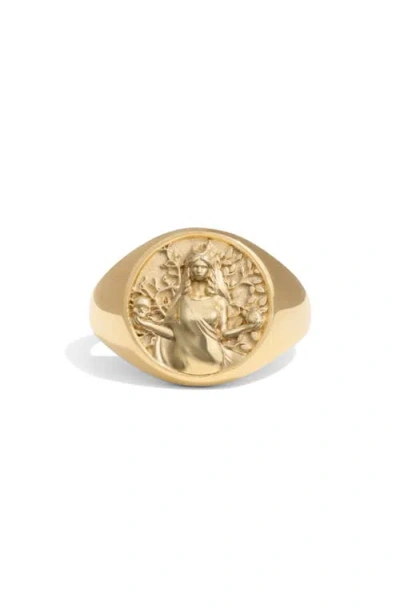 Awe Inspired Goddess Signet Ring In Gold