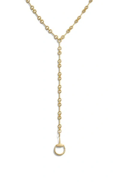 Awe Inspired Horsebit Lariat Necklace In Gold