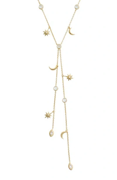 Awe Inspired Midnight Reflection Lariat Necklace In Gold