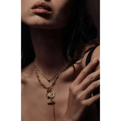 Awe Inspired Nocturne Delicate Snake Lariat Necklace In Gold