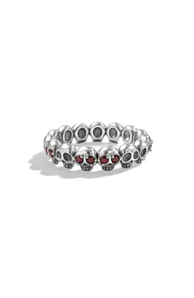 Awe Inspired Nocturne Gemstone Skull Band Ring In Silver