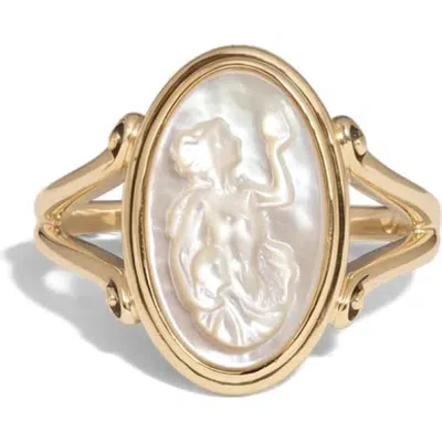 Awe Inspired Nocturne Persephone Mother Of Pearl Cameo Ring In Gold