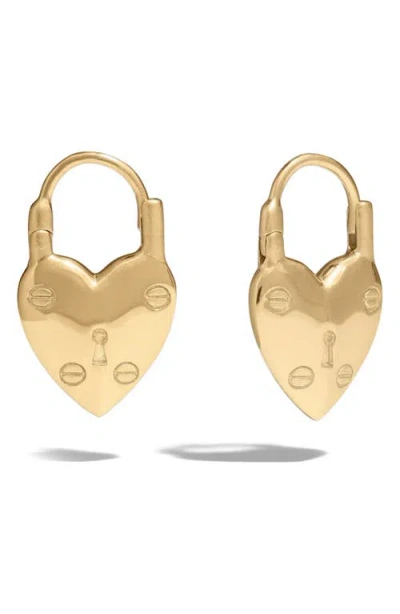 Awe Inspired Padlock Heart Huggie Earrings In Gold