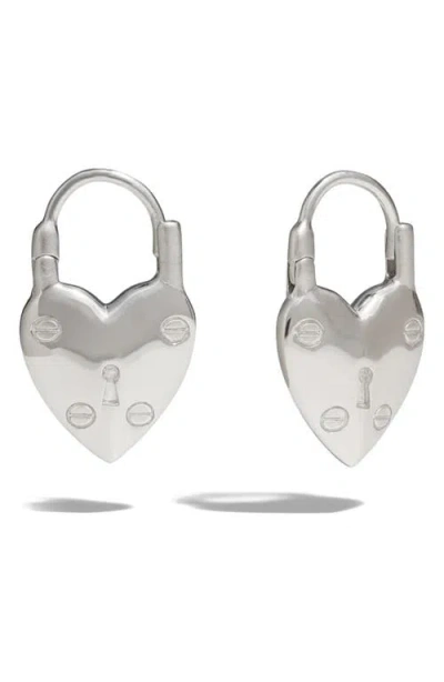 Awe Inspired Padlock Heart Huggie Earrings In Metallic