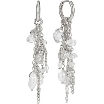 Awe Inspired Pearl & Crystal Linear Chain Earrings In Metallic