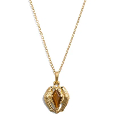 Awe Inspired Raven Prism Pendant Necklace In Metallic Gold