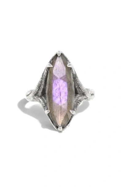 Awe Inspired Raven Talon Gemstone Ring In Metallic Silver/labarodite