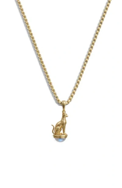 Awe Inspired Sacred Cat Cabochon Necklace In Gold
