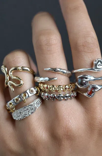 Awe Inspired Serpent Fang Wrap Ring In Silver