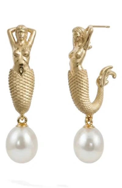 Awe Inspired Siren Imitation Pearl Drop Earrings In Metallic Gold