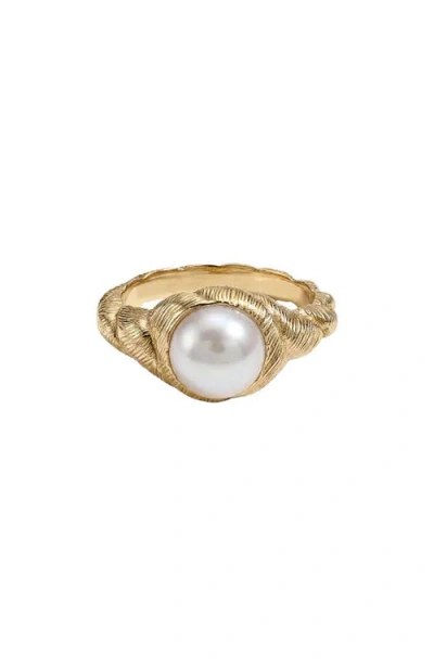 Awe Inspired Spellbound 14k Gold Plate Cultured Pearl Ring In Metallic Gold