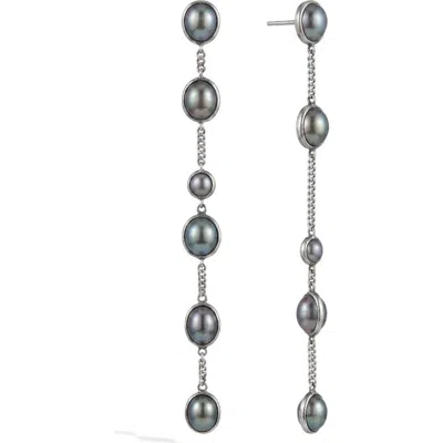 Awe Inspired Spellbound Sterling Silver Pearl Linear Drop Earrings In Black