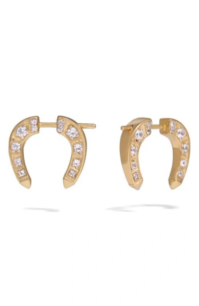 Awe Inspired White Sapphire Horseshoe Bypass Earrings In Gold