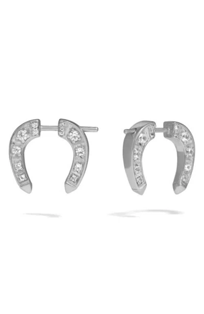 Awe Inspired White Sapphire Horseshoe Bypass Earrings In Silver
