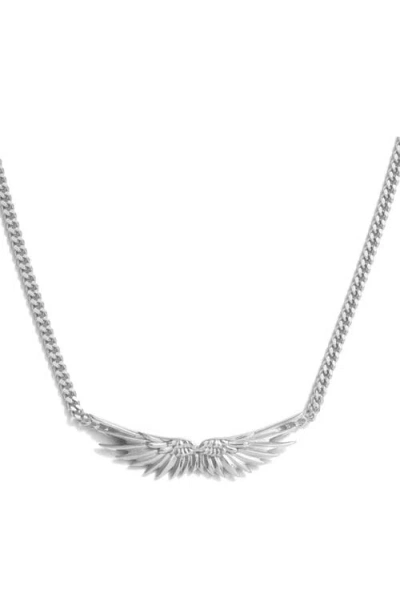 Awe Inspired Wings Cuban Chain Necklace In Silver