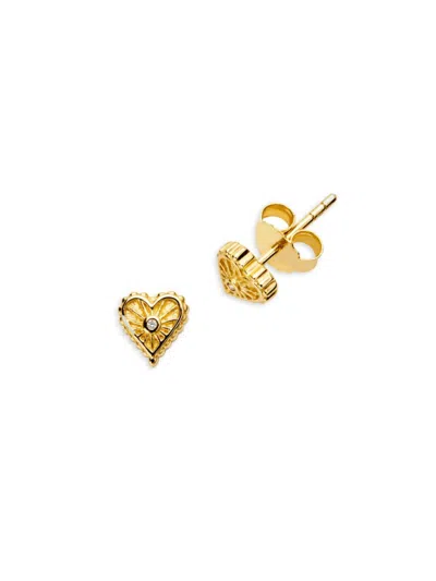 Awe Inspired Women's 14k Gold Vermeil & 0.005 Tcw Diamond Heart Stud Earrings