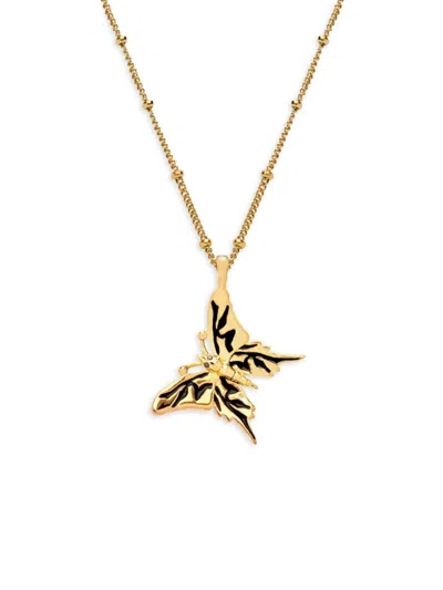 Awe Inspired Women's 14k Gold Vermeil Sterling Silver & 0.001 Tcw Black Diamond Butterfly Pendant Necklace