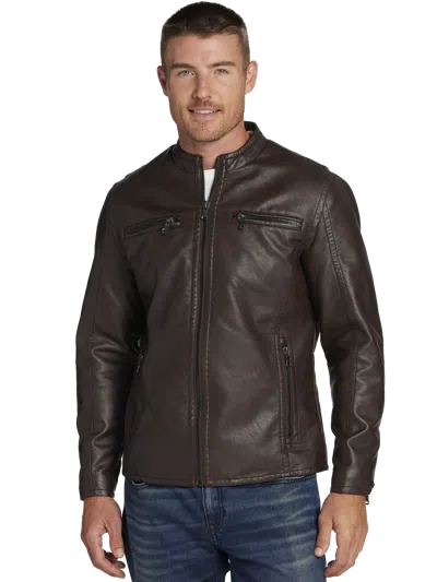 Awearness Kenneth Cole Big & Tall Men's Faux Leather Moto Jacket In Brown
