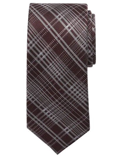 Awearness Kenneth Cole Big & Tall Men's Narrow Stitch Plaid Tie Burgundy - Size: Xlong In Red
