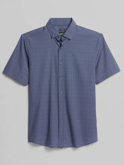 Awearness Kenneth Cole Big & Tall Men's Slim Fit 4-way Stretch Short Sleeve Button Up Shirt In Blue