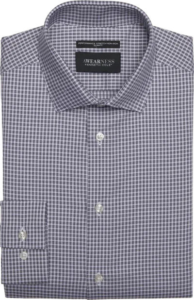 Awearness Kenneth Cole Slim Fit Ultra Performance Stretch Dobby Check Dress Shirt In Gray