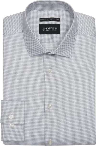 Awearness Kenneth Cole Big & Tall Men's Slim Fit Ultra Performance Stretch Dobby Mini Check Dress Shirt In Blue